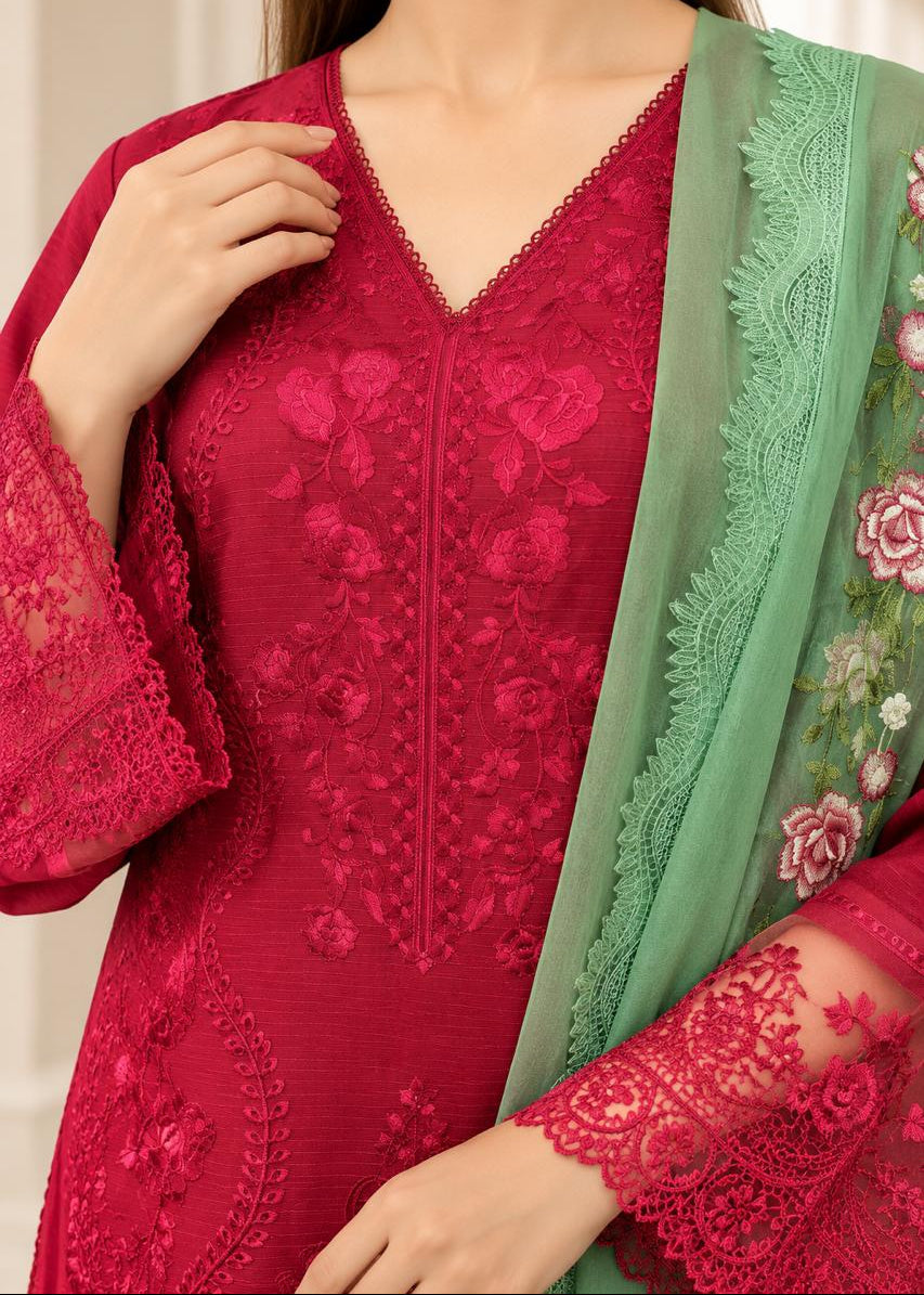 Grace S1539-Embroidered 3pc Lawn Dress With Embroidered Organza Dupatta.