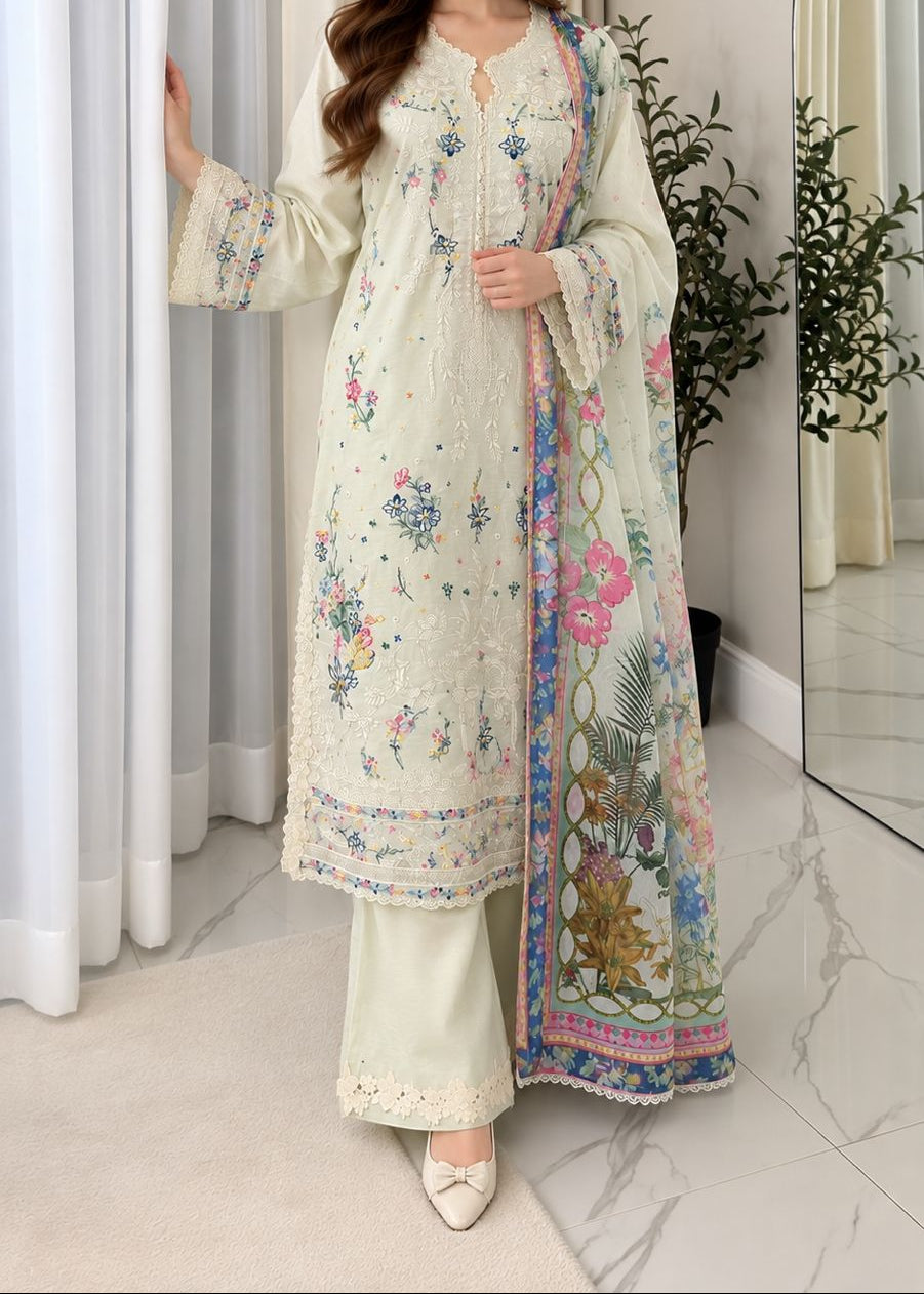 Grace S1635 - Embroidered 3pc Lawn Dress With Printed Chiffon Dupatta.