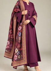 Grace W1101 - Dyed 3pc Marina Dress With Printed Polyester Shawl.