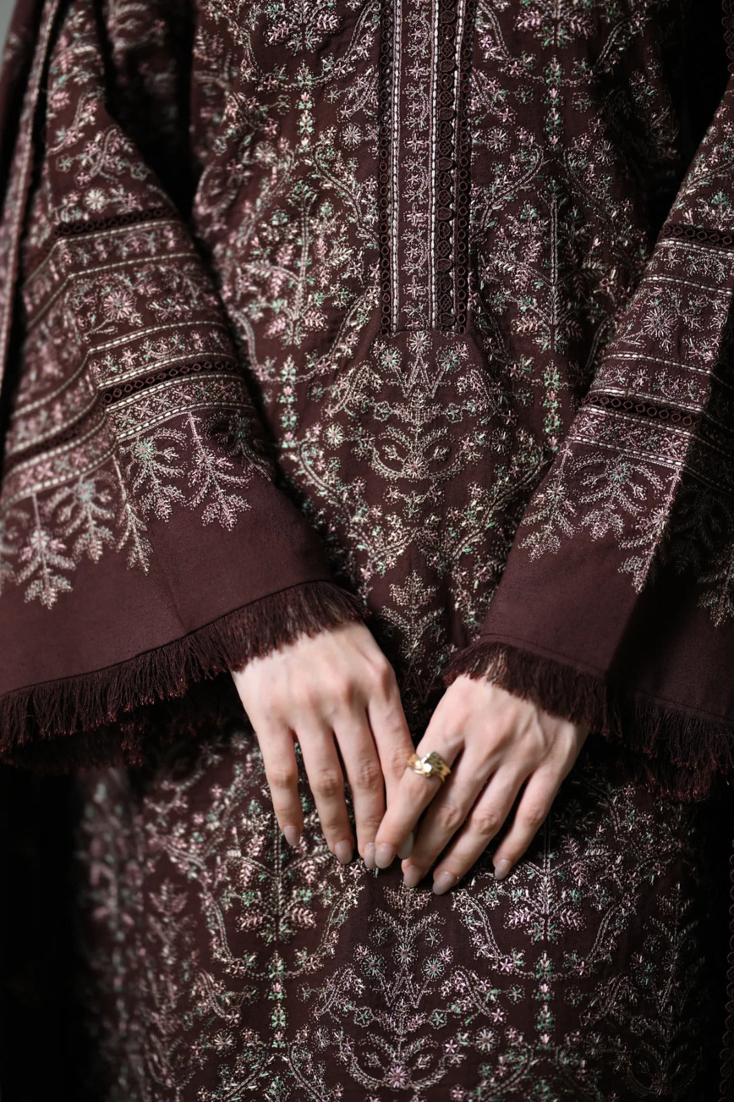 Grace W1114 - Embroidered 3pc Marina Dress With Embroidered Marina Shawl.
