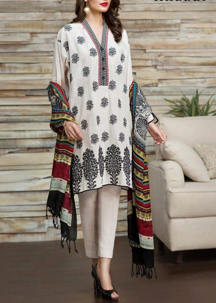 Grace W554-Embroidered 3pc khaddar dress With Printed shawl.