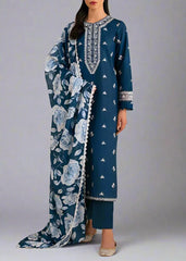 Grace W693-Embroidered 3pc Linen Dress With Printed Shawl