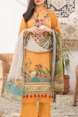 Grace S1090-Embroidered 3pc Lawn dress with Printed Chiffon Dupatta.