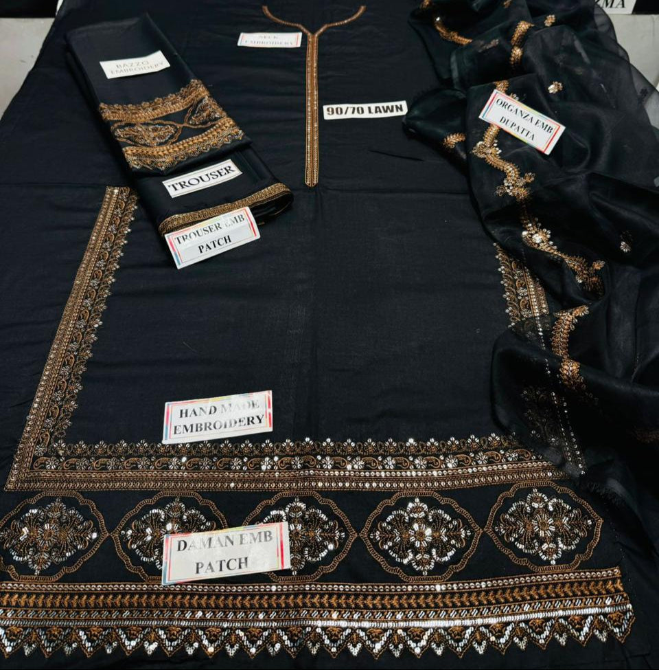 Grace S1179-Embroidered 3pc Sequence Lawn Dress With Embroidered Sequence Organza Dupatta.