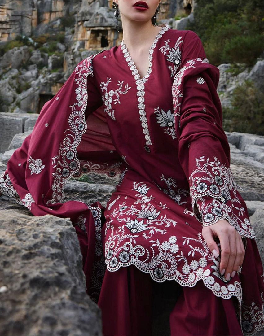 Grace S1201-Embroidered 3pc Lawn Dress With Embroidered Net Dupatta.