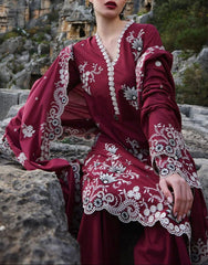 Grace S1201-Embroidered 3pc Lawn Dress With Embroidered Net Dupatta.