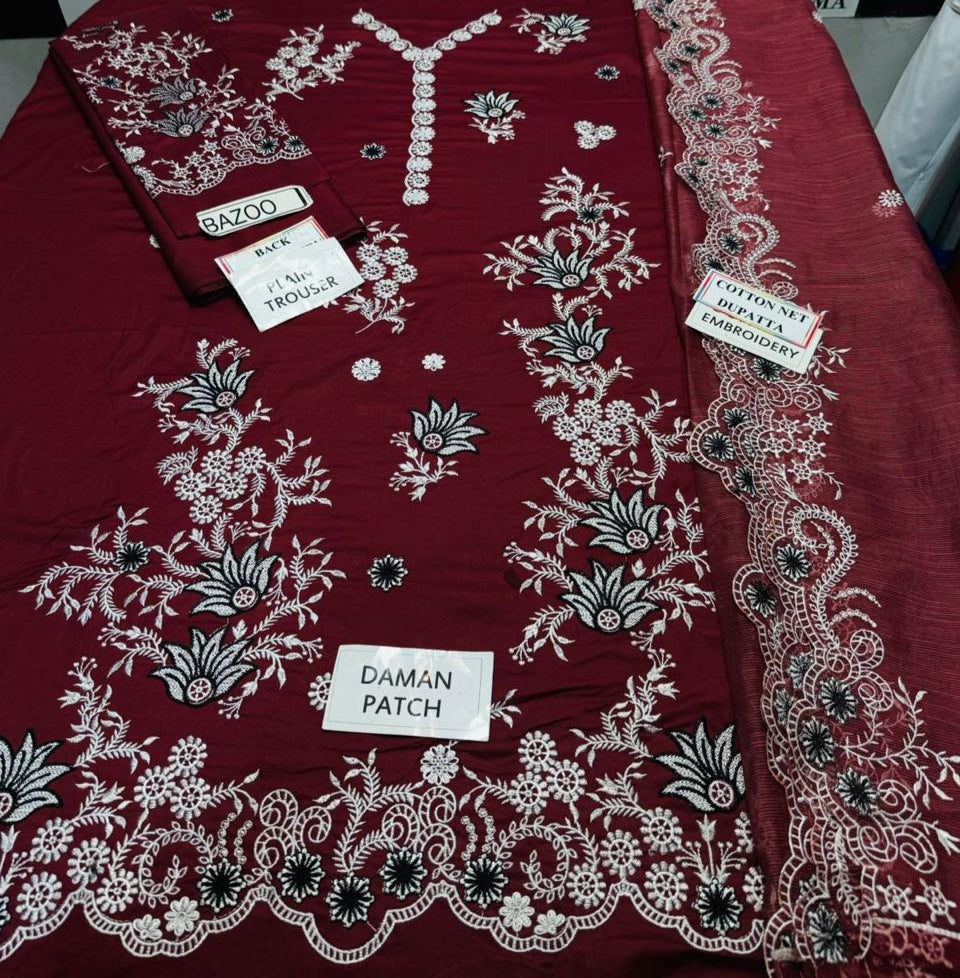 Grace S1201-Embroidered 3pc Lawn Dress With Embroidered Net Dupatta.