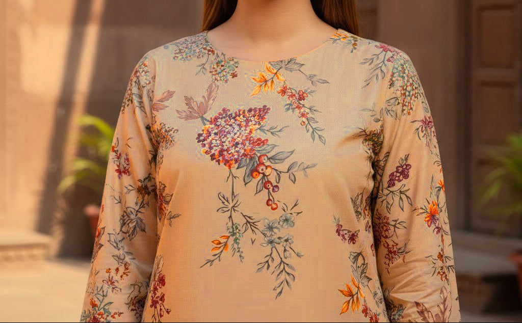 Grace W796-Digital Printed 2pc Linen Dress.