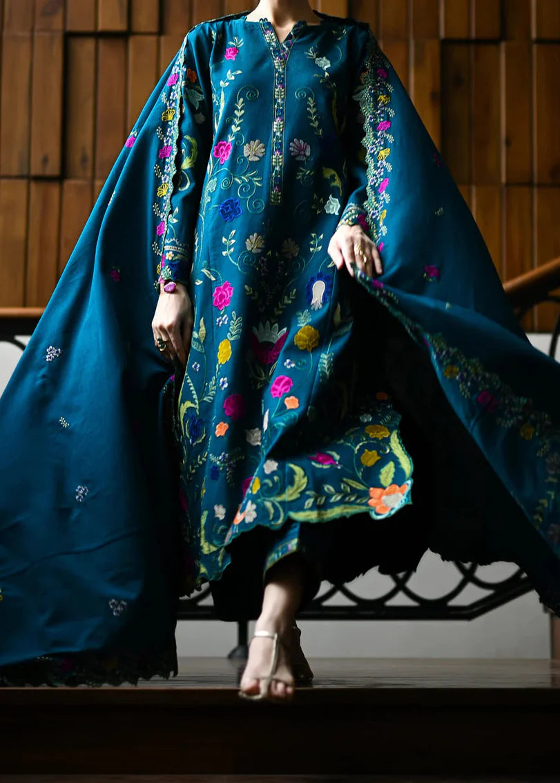 Grace W974-Embroidered 3pc Marina Dress With Printed Shawl.