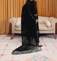 COLD BLACK– Embroidered Chiffon Unstitched 3Pc Suit.