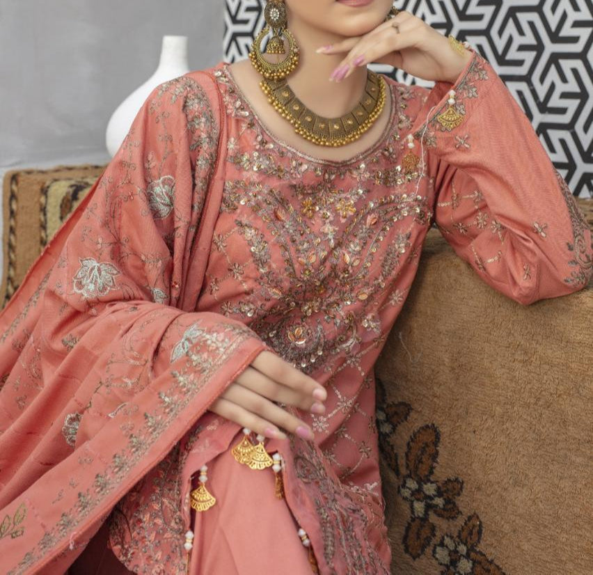 Grace W663-Embroidered Sequence 3pc Marina Dress With Embroidered Marina Shawl.