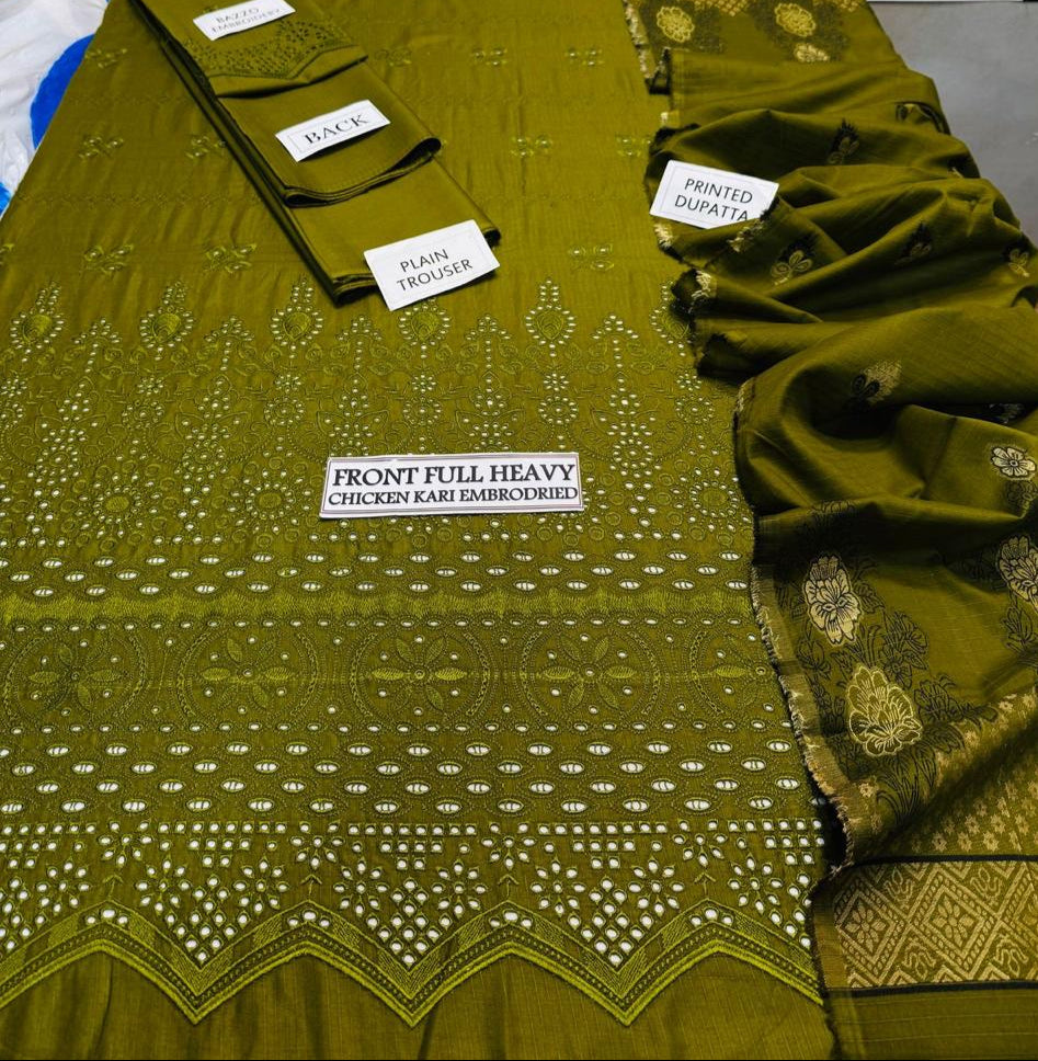 Grace S1026-Embroidered 3PC CHIKANKARI Lawn Dress With Printed Lawn Dupatta.