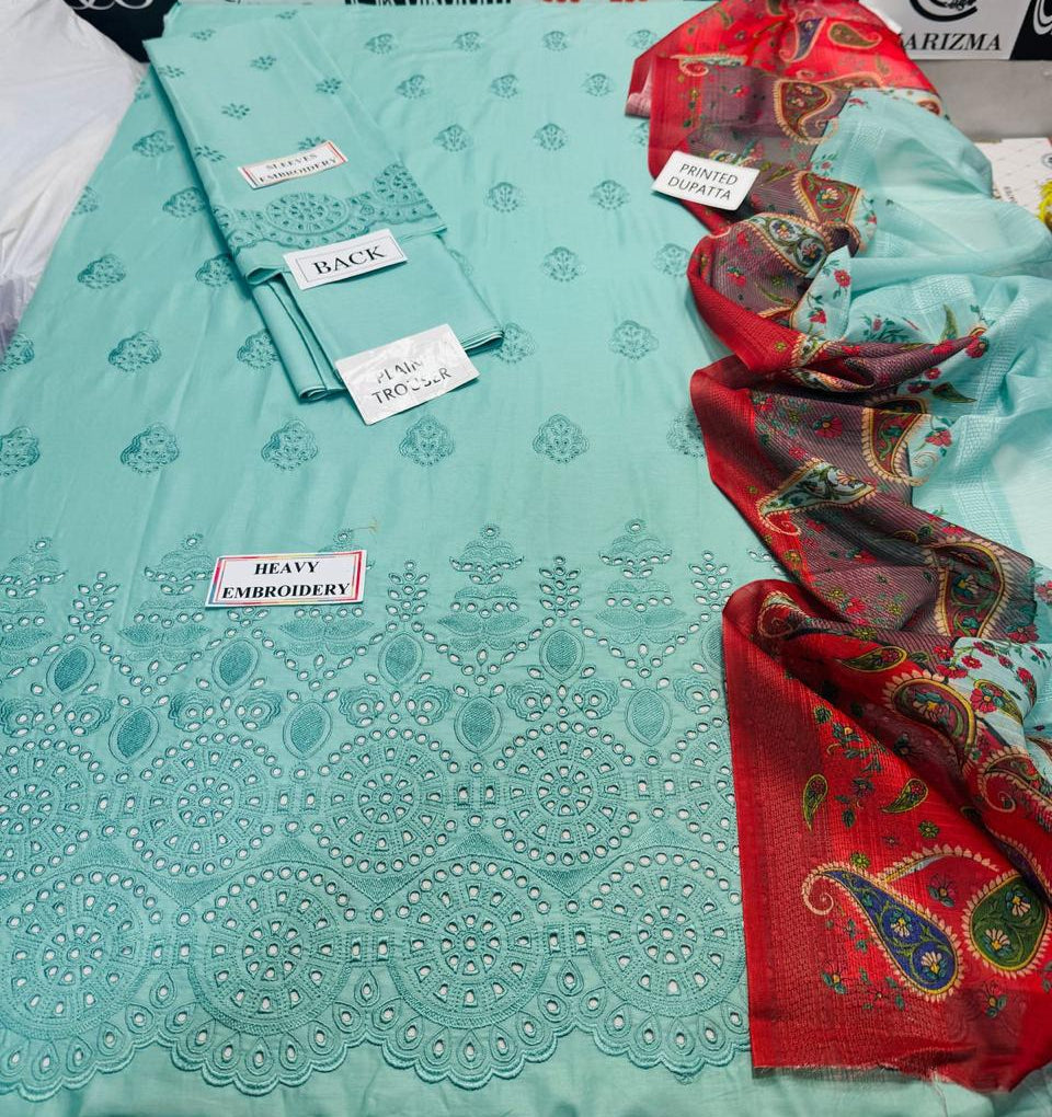 Grace S951-Embroidered 3PC CHIKANKARI Lawn Dress With Printed Munar Dupatta.