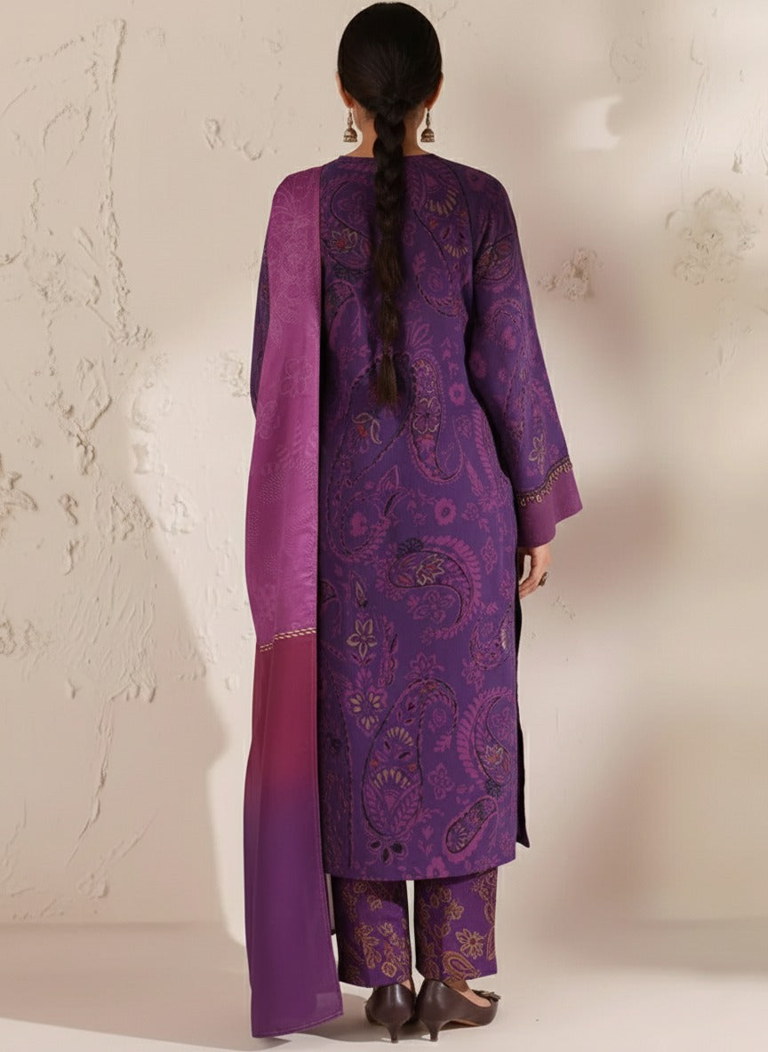 Grace W884 - Digital Printed 3pc Karandi Dress With Digital Printed Karandi Shawl.