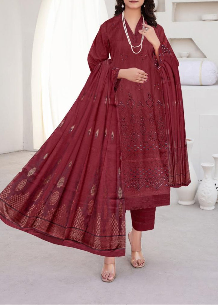 Grace S1030-Embroidered 3PC CHIKANKARI Lawn Dress With Printed Lawn Dupatta.