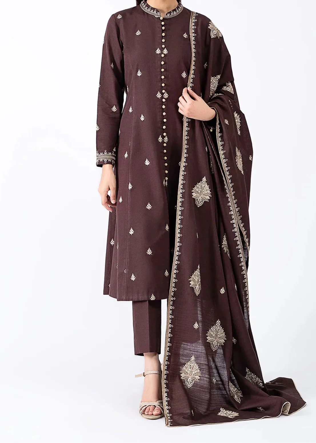 Grace W905-Embroidered 3pc Marina Dress With Embroidered Marina Shawl.