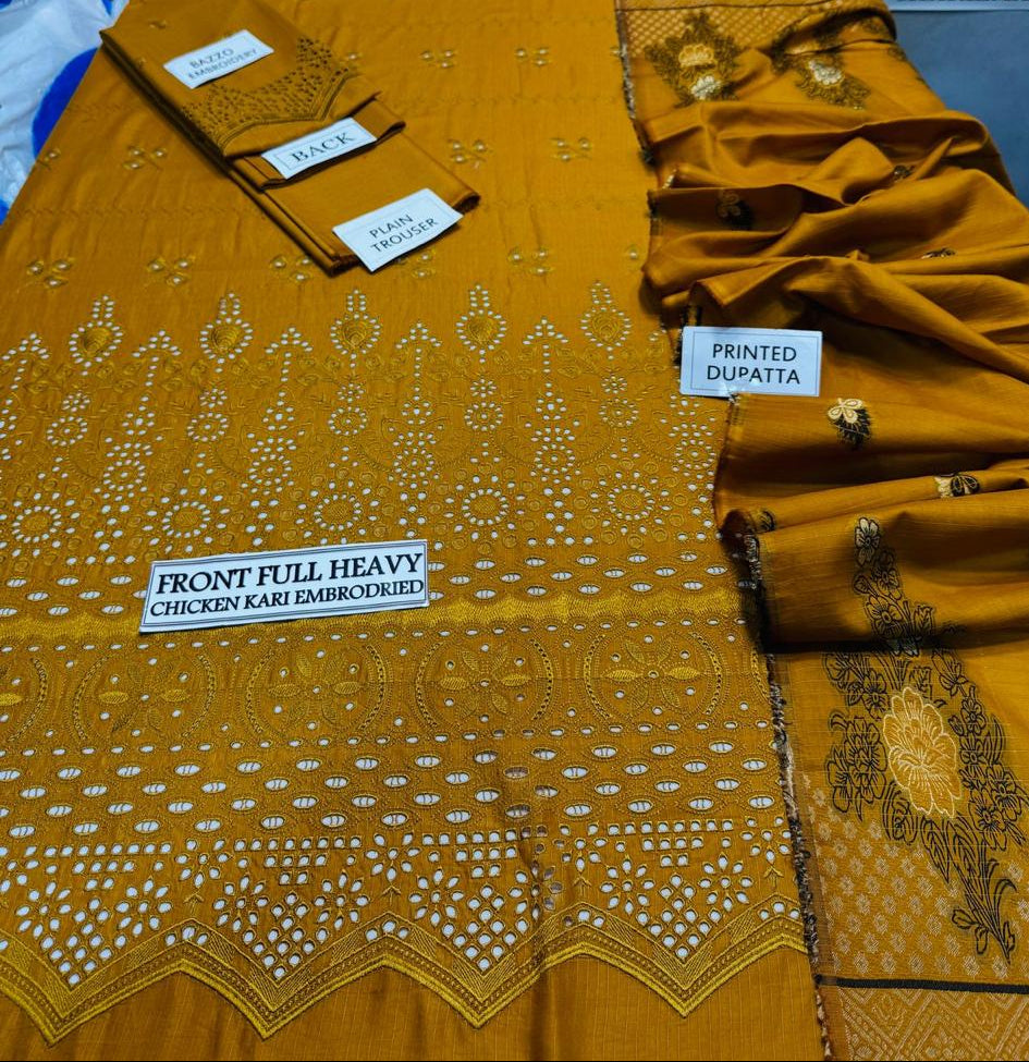 Grace S1025-Embroidered 3PC CHIKANKARI Lawn Dress With Printed Lawn Dupatta.