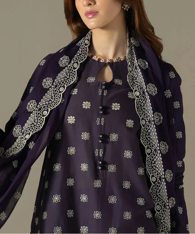 Grace S1223-Embroidered 3pc Lawn Dress With Embroidered Organza Dupatta.