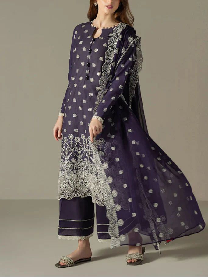 Grace S1223-Embroidered 3pc Lawn Dress With Embroidered Organza Dupatta.