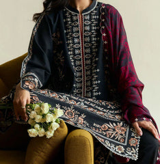 Grace W738-Embroidered 3pc Marina Dress With Printed Shawl.