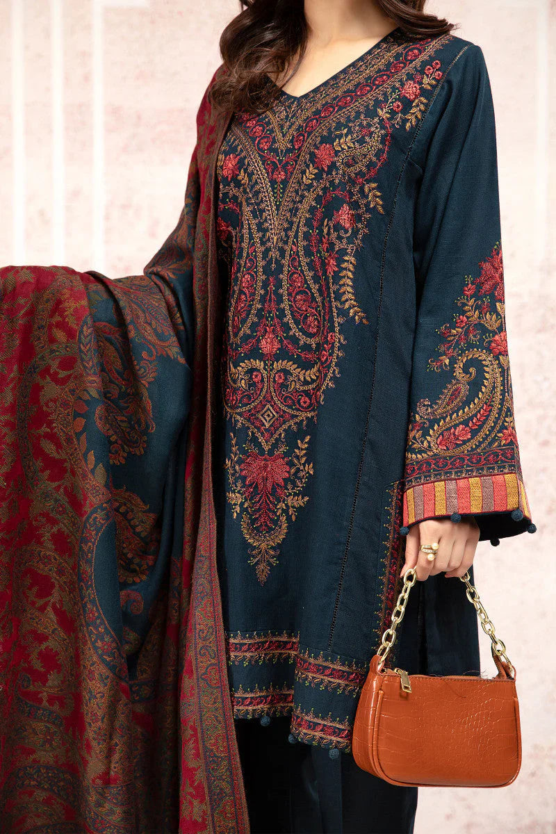 Grace W559-Embroidered 3pc marina dress with Printed shawl.