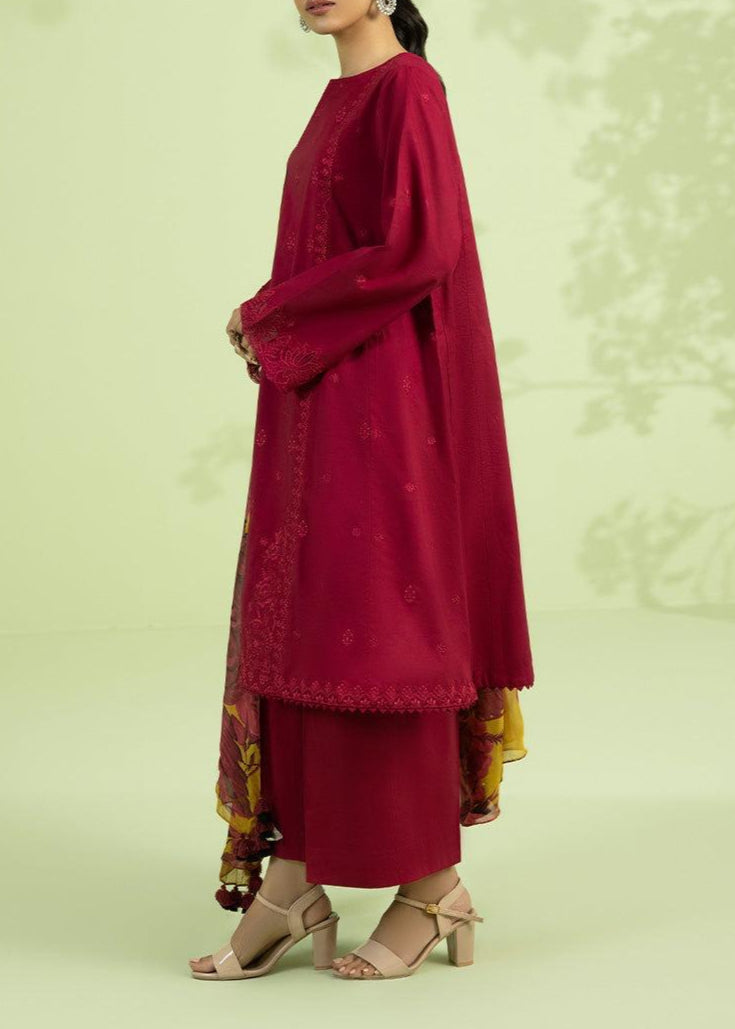 Grace W664-Embroidered 3pc Linen Dress with Printed Munar Dupatta.