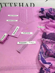 Grace S703-Embroidered 3pc lawn dress with Digital Printed munar dupatta.