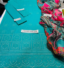 Grace S954-Embroidered 3PC CHIKANKARI Lawn Dress With Printed Munar Dupatta.