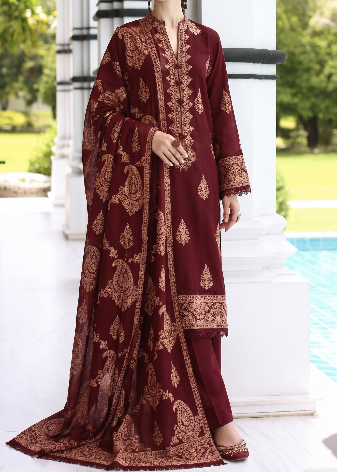 Grace W1039-Embroidered 3pc Marina Dress With Embroidered Marina Shawl.
