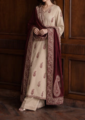 Grace Z-(W1040) - Stitched Embroidered 3pc Marina Dress With Embroidered Marina Shawl.
