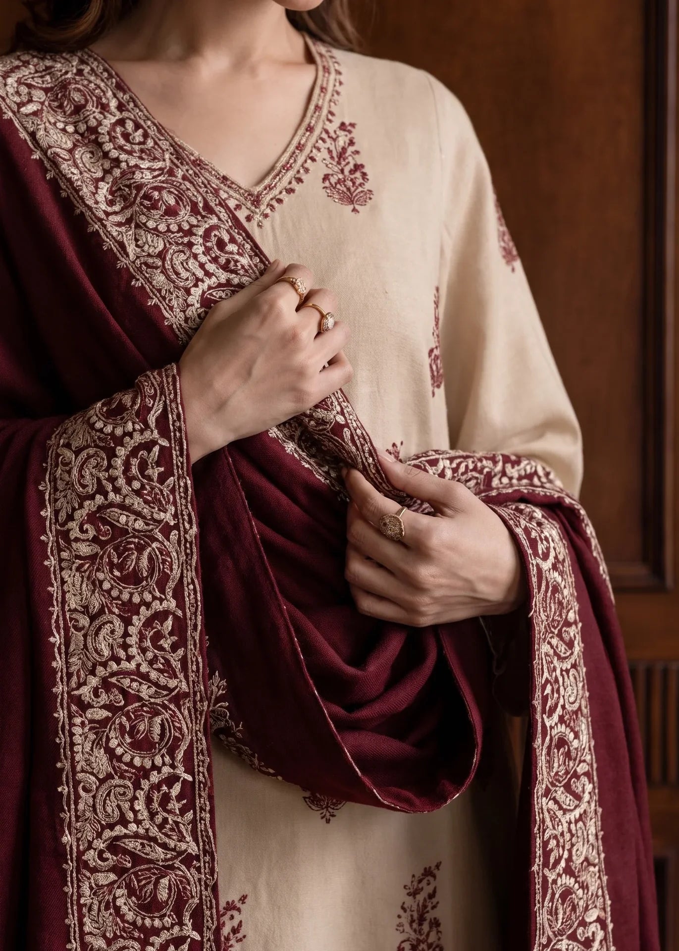 Grace Z-(W1040) - Stitched Embroidered 3pc Marina Dress With Embroidered Marina Shawl.