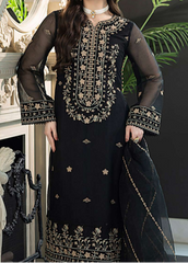 MIDNIGHT BLACK– Embroidered Chiffon Unstitched 3Pc Suit.
