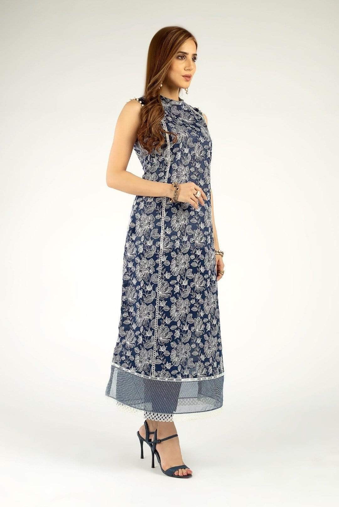 GRACE A7-Embroided 3pc linen dress with embroidered chiffon dupatta.