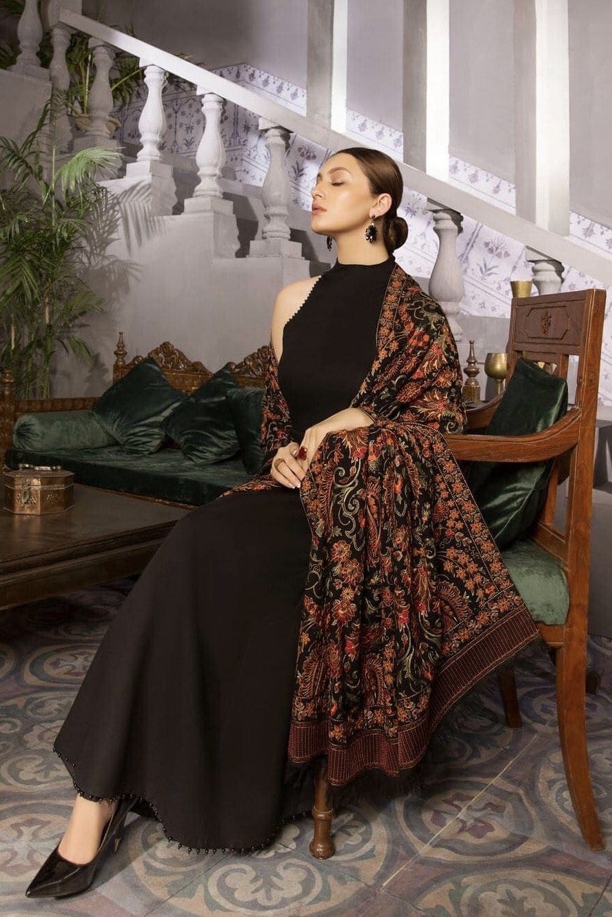 Sarinnah D13 Black - Formal heavy Embroidered Karandi Shawl