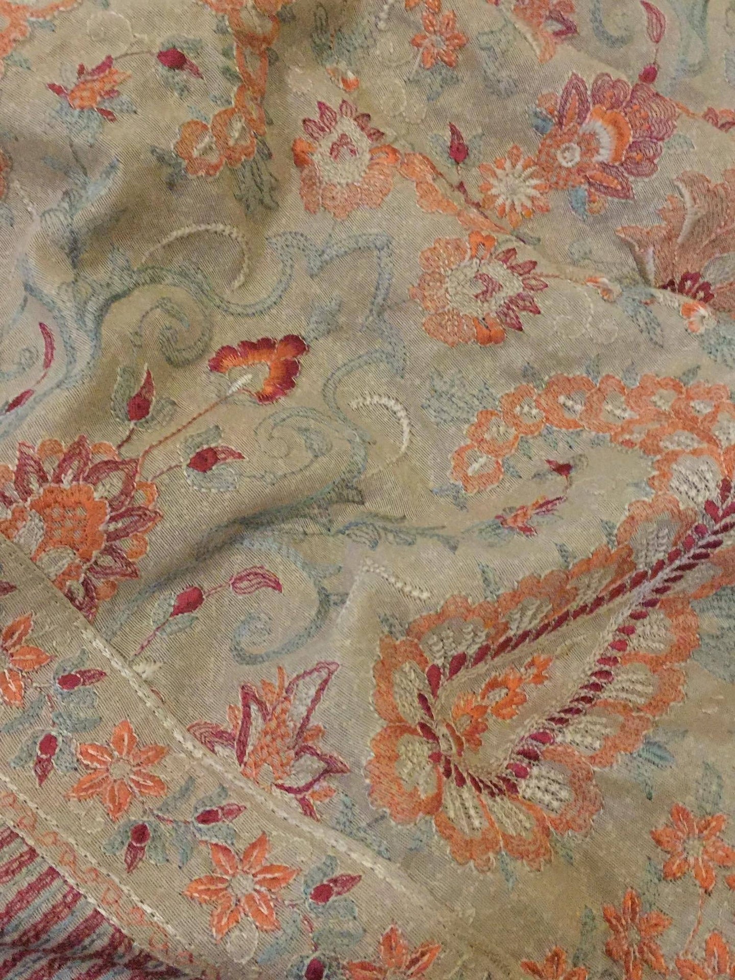 Kashmiri Range - Embroidered Karandi Lawn Beige Shawl - gracestore.pk