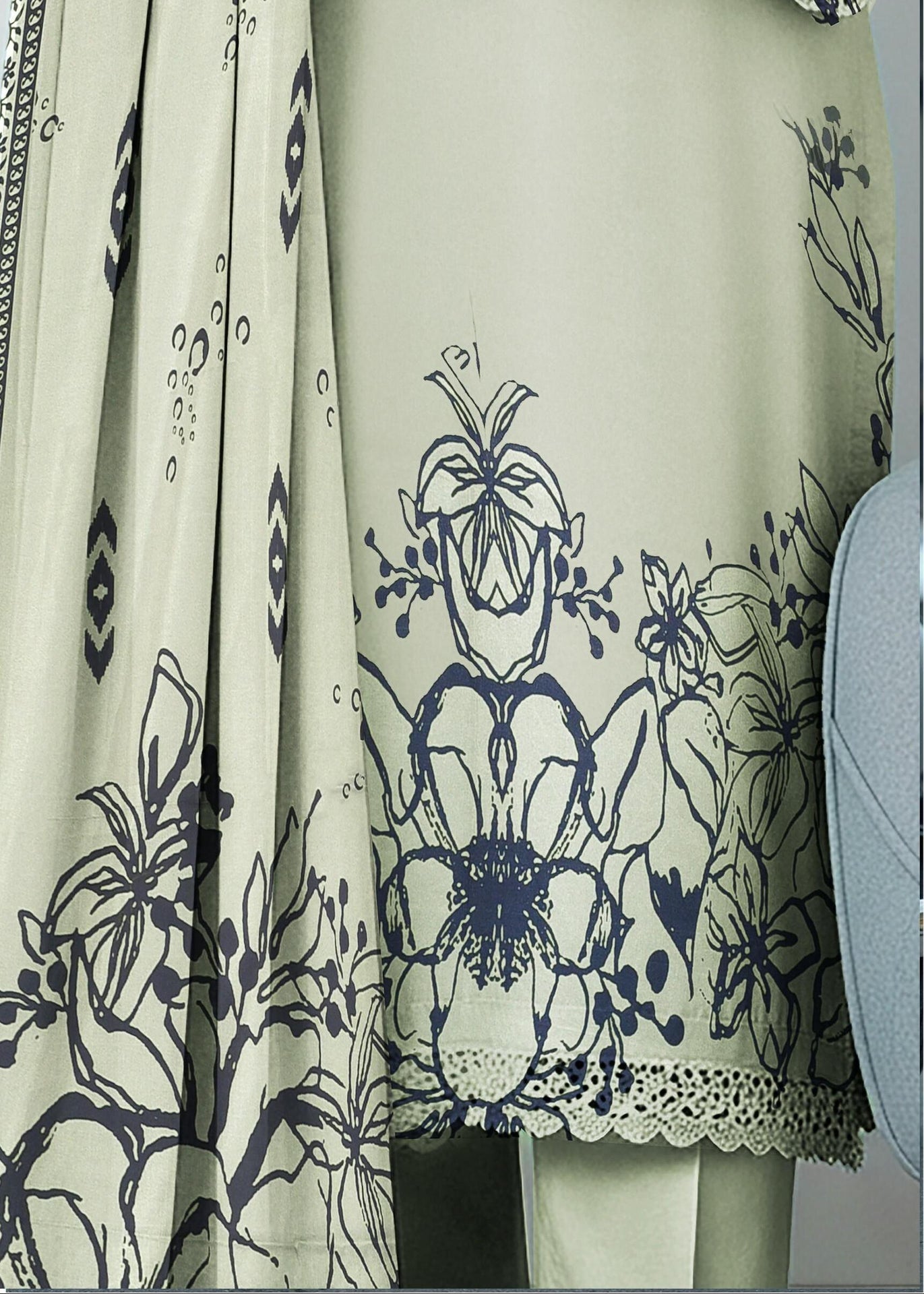 Grace W791 - Digital Printed 3pc Silk dress With Digital Printed Silk dupatta.