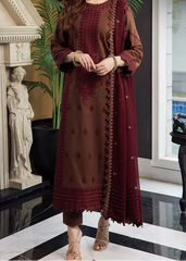 Grace Z-(W786) - Stitched Embroidered 3pc Marina Dress With Embroidered Chiffon Dupatta.