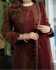 Grace Z-(W786) - Stitched Embroidered 3pc Marina Dress With Embroidered Chiffon Dupatta.