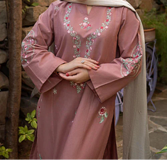 Grace S1436-Embroidered 3pc Lawn Dress With Printed Lawn Dupatta.