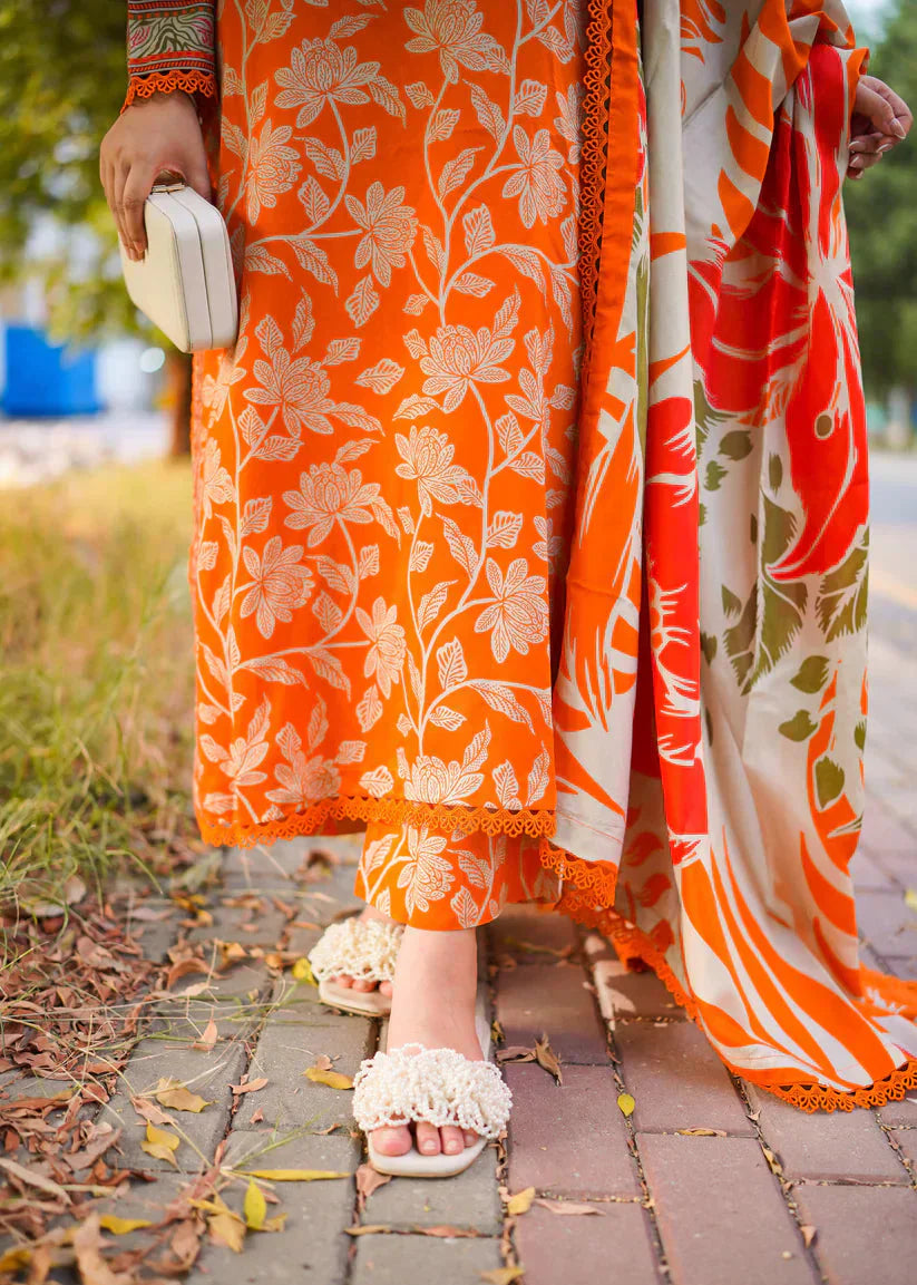 Grace W881 - Digital Printed 3pc Karandi Dress With Digital Printed Karandi Shawl.