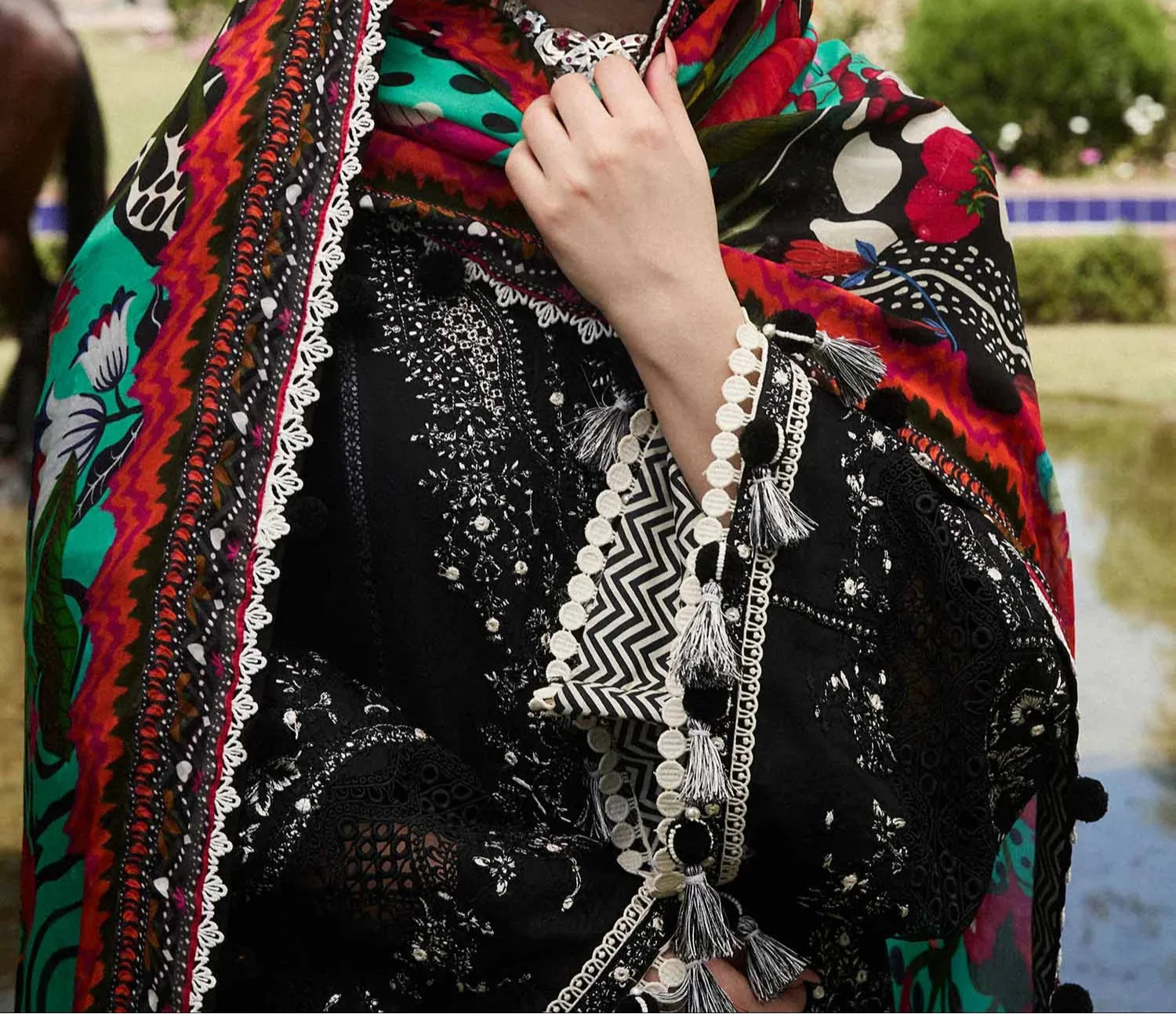 Grace W710-Embroidered 3pc Marina Dress With Printed Shawl