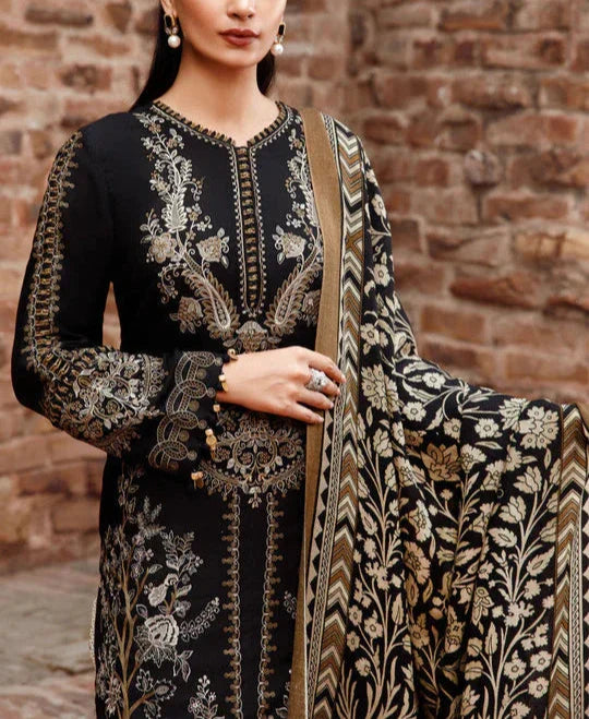 Grace W491-Embroidered 3pc marina dress with Printed wool shawl.