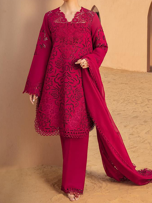 Grace S696-Embroidered 3PC Cutwork Lawn Dress with Cutwork dupatta.