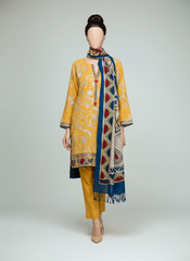Grace W538-Embroidered 3pc khaddar dress With Printed shawl.