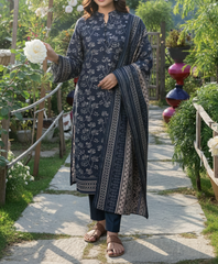 Grace W878 - Digital Printed 3pc Karandi Dress With Digital Printed Karandi Shawl.