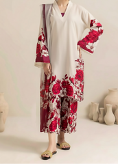 Grace W907 - Digital Printed 3pc Karandi Dress With Digital Printed Karandi Shawl.